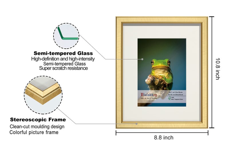 VIOLABBEY 8x10 Picture Frame Gold Set of 4, Photo frame for 5x7 Pictures with Mat or 8x10 without Mat, HD Real Glass, Vertical or Horizontal for Wall and Tabletop Display - Image 3